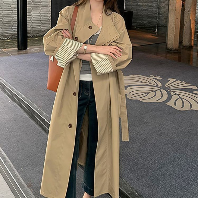 jacq 大尺碼秋冬百搭風衣外套 韓版寬鬆顯瘦復古大衣