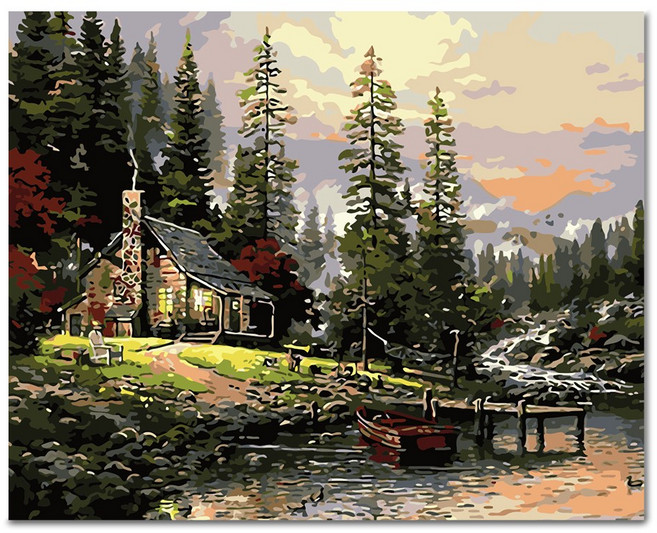 아디코 DIY 페인팅 명화그리기 50 x 40 cm PH101, 호수 옆 별장, 1개