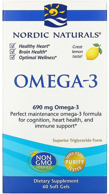 Nordic Naturals 노르딕 네츄럴스 오메가3 피쉬오일 Omega3 Fish Oil 레몬맛 60캡슐 1개, 60정 - 쿠팡