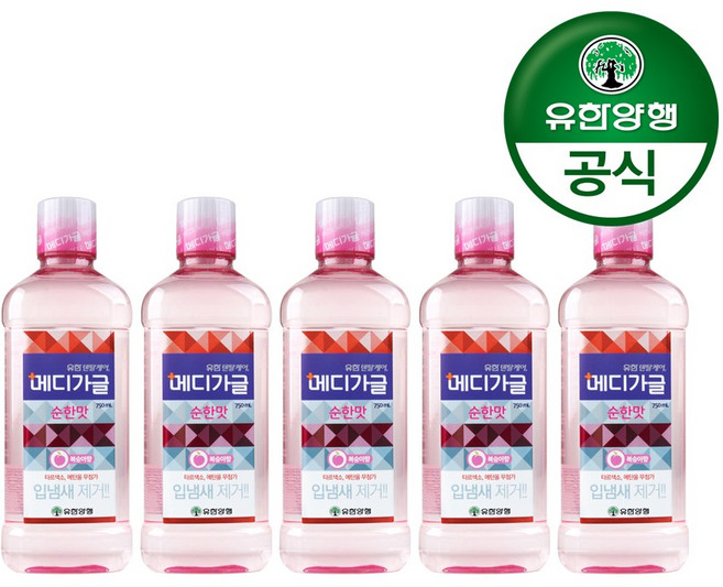 유한덴탈케어 메디가글 순한맛 구강청결제 복숭아향, 750ml, 5개