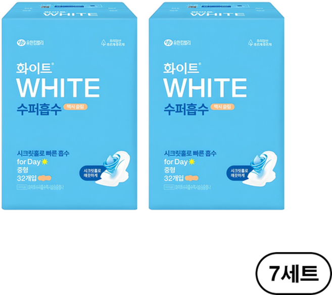 화이트 수퍼흡수 맥시 슬림 생리대 날개형, 중형, 32개입, 14개