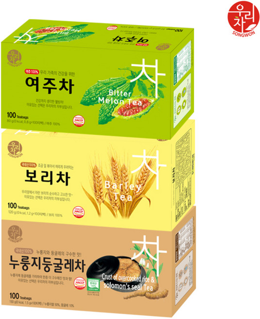 송원 우리차 누룽지둥굴레차 100T +보리차 100T +여주차 100T, 800mg