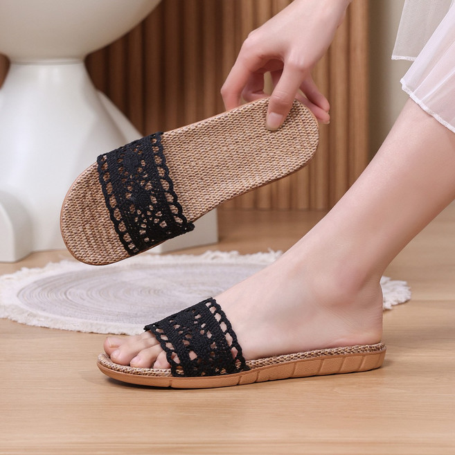 유니버설편안한 경량 리넨 여성용 실내외 겸용 슬리퍼A - H2605-Black