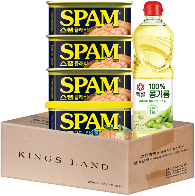 (킹스랜드) 스팸(클래식200g 3+25%라이트200g 1)+콩기름 0.5L, 1
