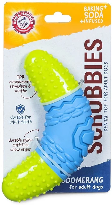 애완동물 스크럽을 위한 암 앤 해머 베이킹 소다가 주입된 시니어 개를 부메랑 츄 장난감 - 독특한 모양의 내구성 있는 강아지를 인터랙티브 치과용, Boomerang, 1개 - 쿠팡