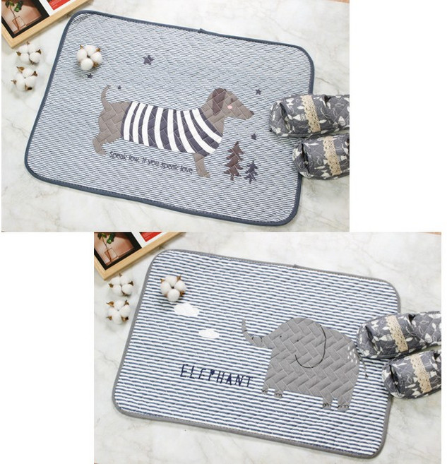 2종세트 주방발매트 욕실 현관 퀼트 발 면 매트 사무실 화장실 미끄럼방지 순면 워셔블매트, 06강아지+코끼리 2종세트