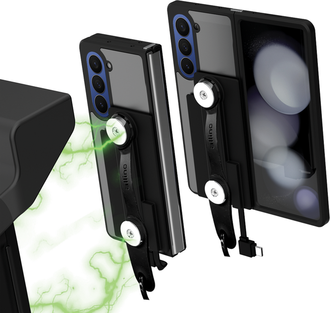 알리노 Z폴드 오토바이 자석 충전케이스 스트랩 딱판 스프링줄, 갤럭시Z폴드5, 블랙, 갤럭시