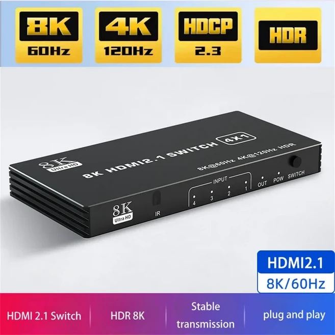 8K HDMI 2.1 5입력 1출력 스위치 분배기 120Hz 5포트 CEC 48gbps (리모컨 포함) 지원, 02 4X1, 01 choos model