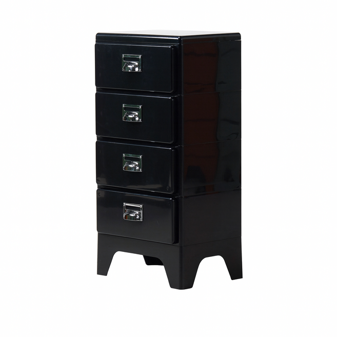 피트 미드센츄리 틈새 미니 플라스틱 레트로 빈티지 캐비넷 서랍장 수납장, 4단, 블랙