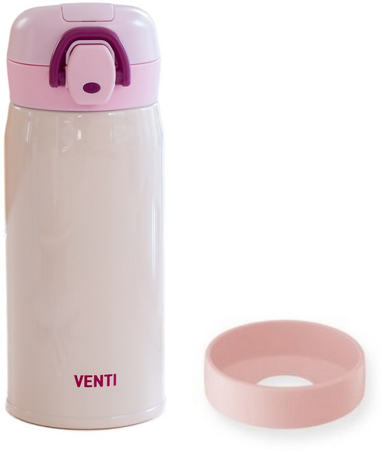 벤티 유치원 초등 원터치 보온병+실리콘바닥커버 세트, 샤인핑크, 350ml, 1개