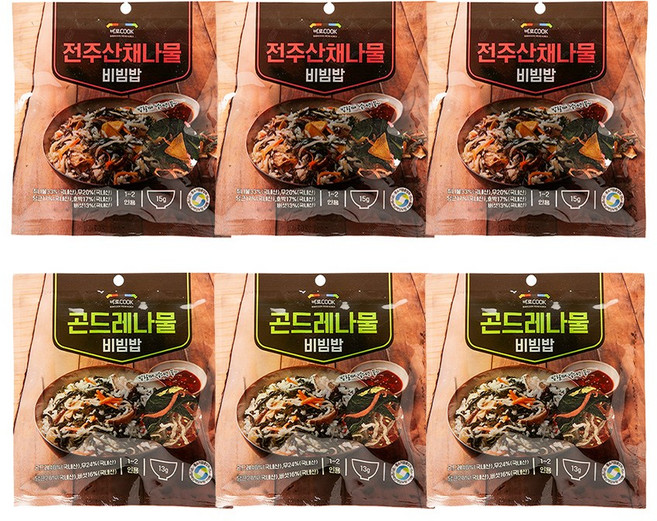 바로쿡 간편식 전주산채나물+곤드레 나물비빔밥_건강식 우리들녁식품 건나물, 5. 전주산채나물 3봉 + 곤드레나물 3봉