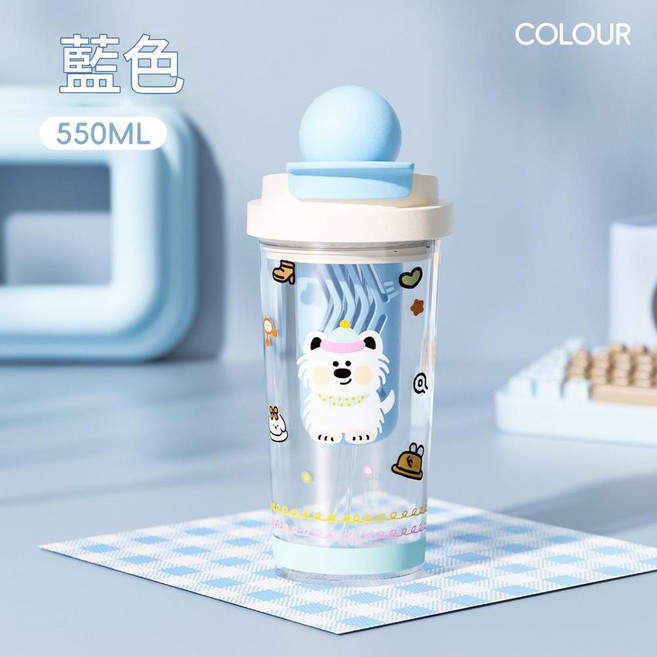 新款大容量卡通水杯, 藍色浮球550ml 獨立茶倉, 1套, 1300L