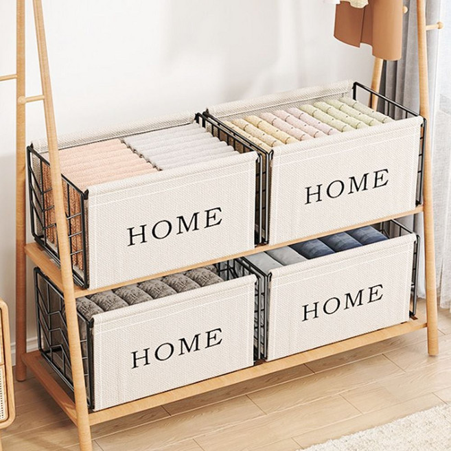 패브릭 철제 옷정리함 빈티지 폴딩박스 옷리빙박스 리빙박스 팬트리정리함, 대형, 대형