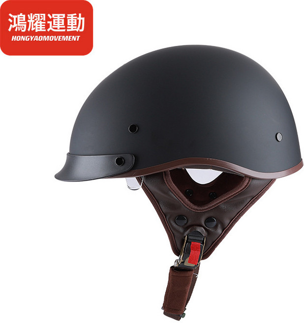 復古頭盔巡航摩托車瓢盔3c認證男女機車騷盔半盔電動電瓶車安全帽, HY-A015啞黑色(3C認證送茶色鏡片)