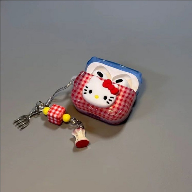 티류으스 캐릭터 체크 헬로키티 AirPods 4세대 에어팟케이스AirPods Pro 3 호환 키링 세트, 1개