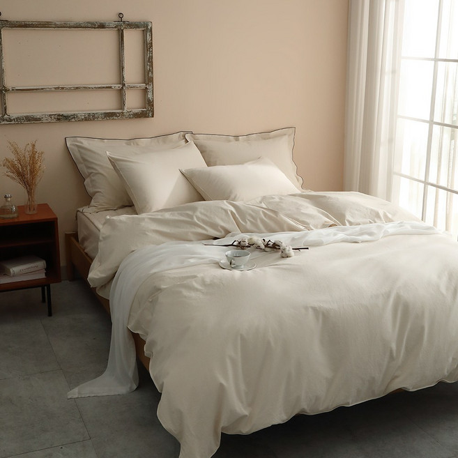 코튼렛 호텔침구 광폭 고밀도 순면 16수 바이오워싱 광목 이불커버 세트 SS Q K