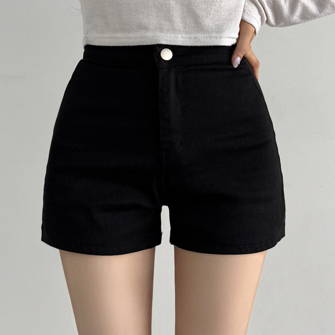 어나더뷰 2097 [스판굿/3사이즈] 데비 블랙 숏팬츠 흑청 데님 반바지 핫팬츠 쫀쫀 스판 하이웨스트 슬림핏