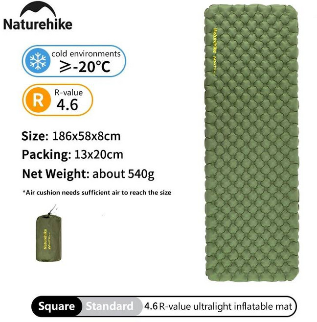 네이처하이크 캠핑 에어매트 자충매트 8cm R값 4.6 초경량 접이식, S - Square
