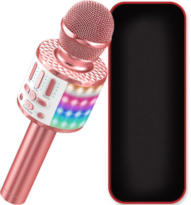 무선 블루투스 노래방 마이크 LED 아이 게이밍 마이크 장난감 선물 휴대용 가족 KTV 파티 방송용사용 - 로즈 골드