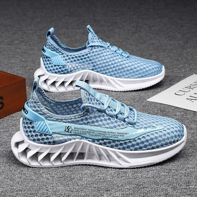 쿠션 여름용 메쉬 망사 런닝화 운동화 구멍뚫린 블루 그레이 마라톤화 워킹화 기능성
