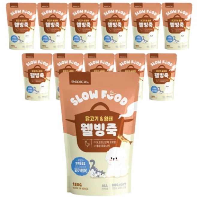 웰빙죽 닭고기&황태 12개입 면역력향상 강아지영양죽 고양이간식 원기회복, 120g, 12개