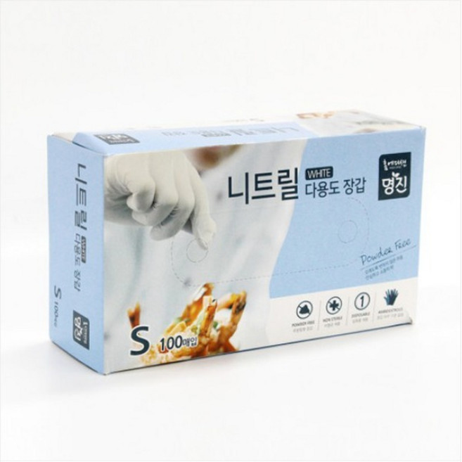 명진 니트릴 장갑 100매*2 총200매 S M L 식품 요리 위생 미용, 100개입, 2개, 소(S)
