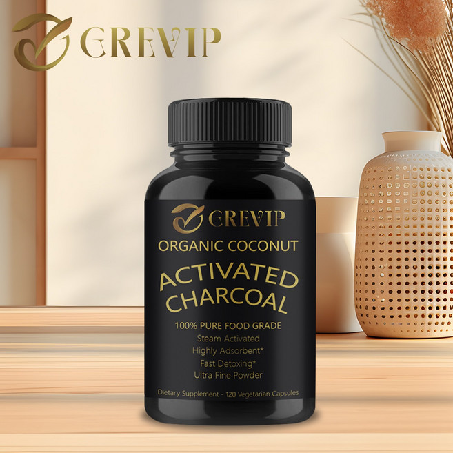 활성 코코넛 숯 캡슐 - 건강 증진 - 비건 유기농 무첨가, 2개, 120정