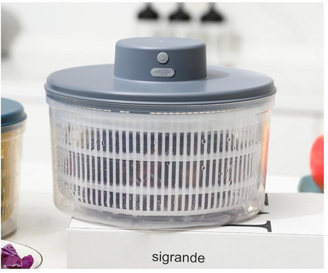 電動脫水器 蔬果脫水器 沙拉甩乾器, 1個, 灰色