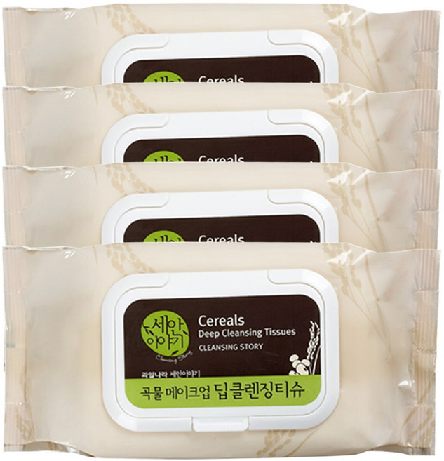 과일나라 세안이야기 곡물 딥 클렌징티슈, 100매입, 4개