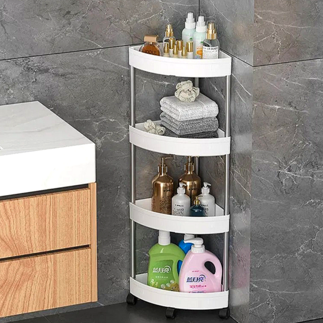 오어브랜드 이동식 무타공 화장실 욕실 코너 선반, 4단, 화이트, 1개