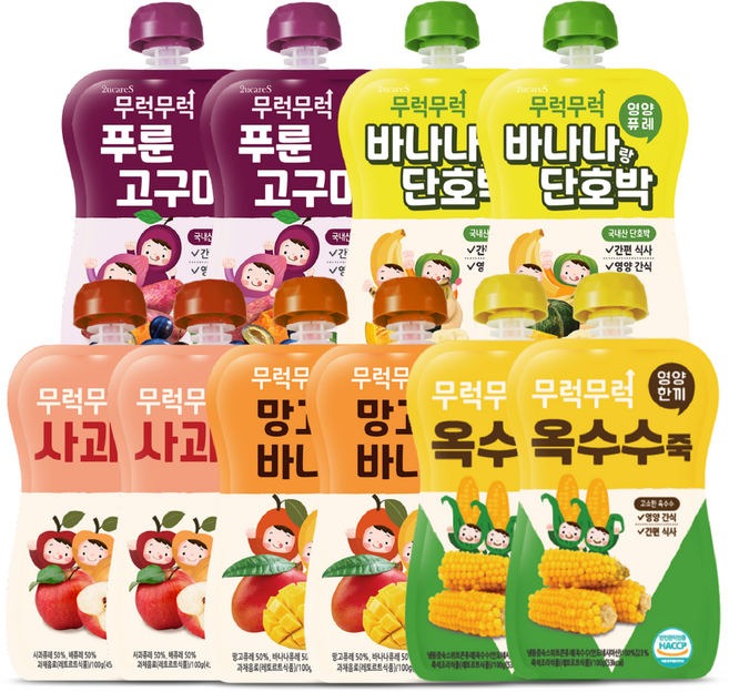 무럭무럭 키즈죽 과일퓨레 알뜰 10팩(옥수수 푸룬고구마 바나나단호박 사과배 망고바나나 각 2팩)