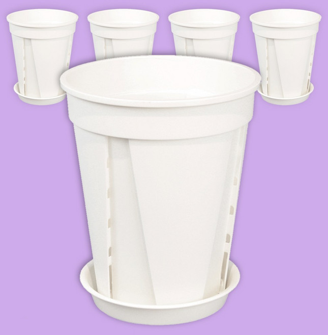 파파가든 (롱 슬릿화분 + 받침) 세트 플라스틱 화분, 화이트, 5개