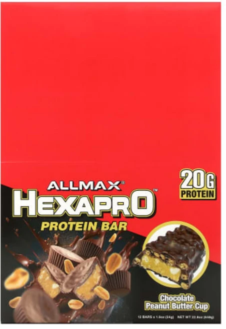 ALLMAX 헥사프로 프로틴 바 초콜릿 피넛 버터 컵 ALLMAX Hexapro Protein Bar Chocolate Peanut Butter Cup 12 Bars, 12 count, 54g, 1개 - 쿠팡