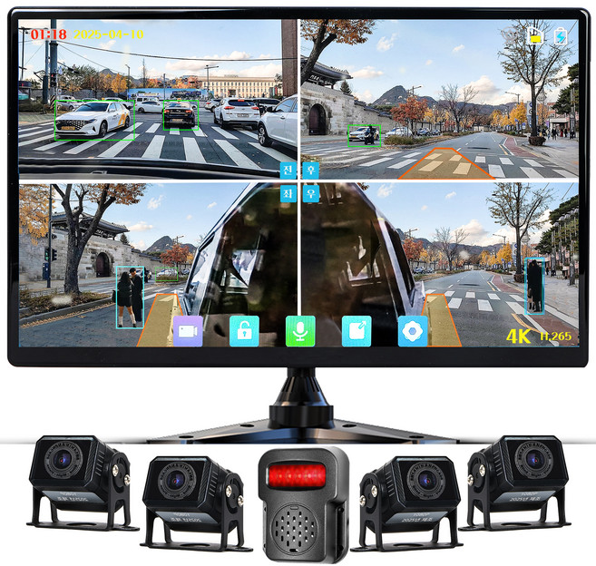 WINANON 4채널 터치 화물차 블랙박스 4K고화질 AI 생체인식 시스템 10.1인치 800만화소 1080P 128G 트럭 차량 풀세트, 사은품 9종 세트, 128GB, 사각카메라4개+외부 스피커+1080P+ADAS+Ai감지