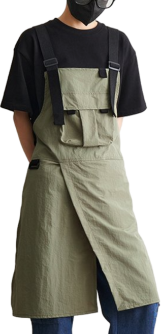 루베토 세련되고 편안한 앞트임 앞치마, 1개, 카키