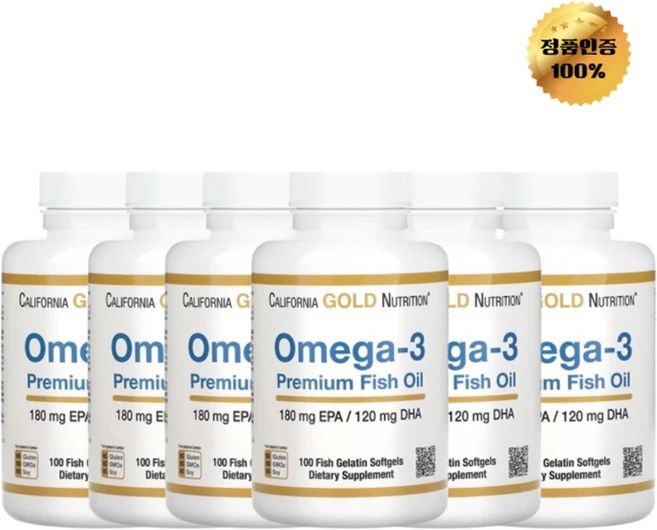 3+3 캘리포니아 골드 뉴트리션 오메가3 프리미엄 피쉬 오일 1100mg 소프트젤 100정, 100회분, 6개 - 쿠팡