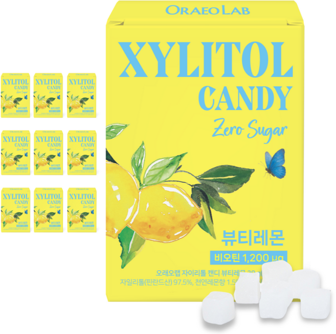 오래오랩 비오틴 자일리톨 무설탕 캔디 천연레몬, 10개, 30g