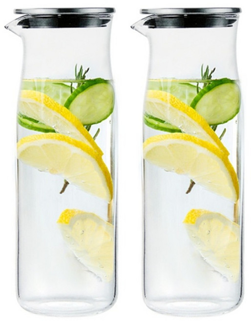 솔레이 스텐뚜껑 내열유리 냉장고 물병 보틀, 2개, 1000ml, 투명