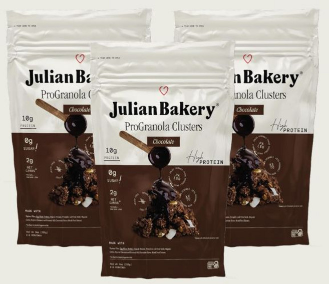 Julian Bakery 시리얼 줄리안 베이커리 프로그래놀라 초콜릿 맛 10g 단백질 팔레오 순 탄수화물 2g 글루텐 프리 곡물 255g 3개 묶음