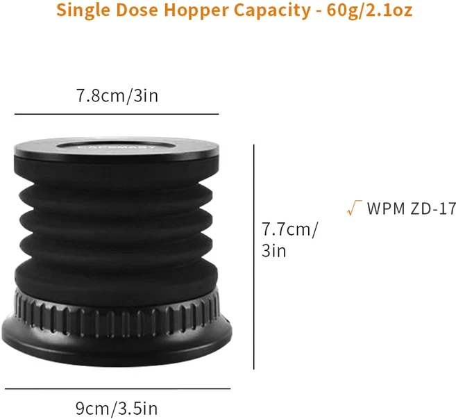 CAFEMASY 커피 그라인더 단일 용량 호퍼 에스프레소 콩 빈 WPM 청소 도구 불고