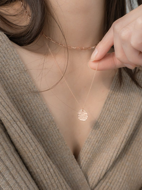 모두디자이너 실버925 러프 라운드 레터링 코인 동글체인 레이어드 롱 목걸이 10