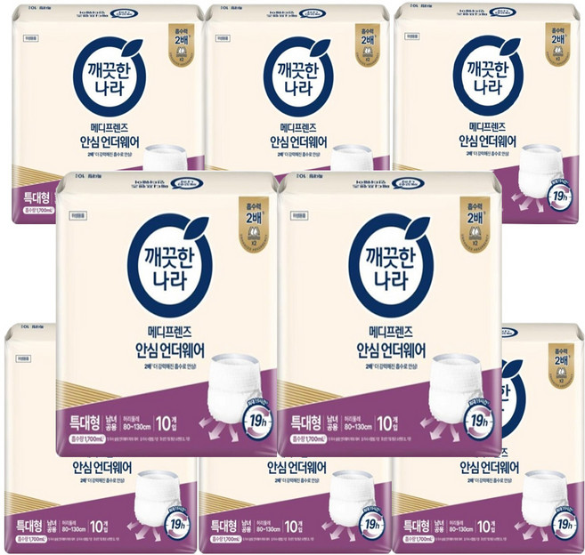 봄날 남녀공용 슬림팬티 성인기저귀 대형, 특대형, 10개입, 8개