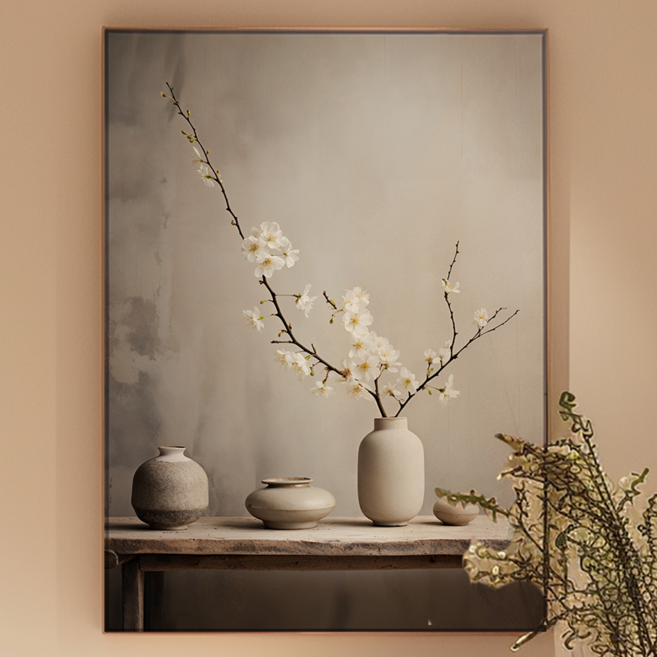 [인메이블] 복들어오는 목련 달항아리 6종 꽃 그림 힐링 풍수 인테리어 거실 개업 카페 선물 금전운, 02.KM-벚꽃, 캔버스액자, 5. 30호[90.9x65.1cm]