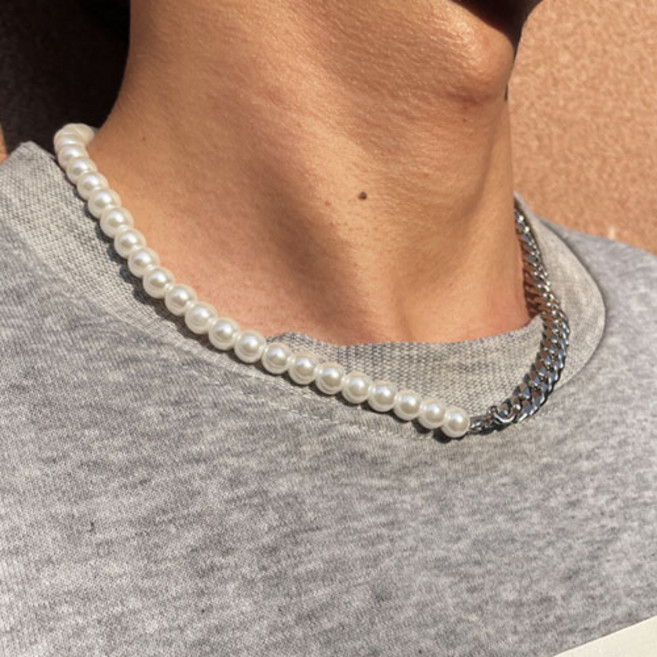 데일리 진주 볼드 체인 믹스 목걸이 A016