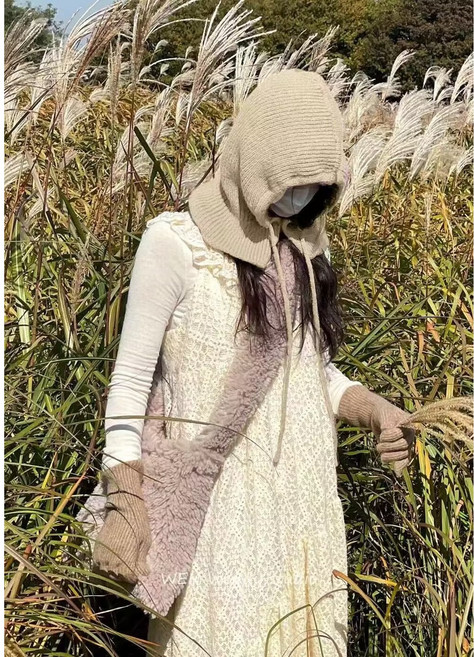 [아롬블룸] 니트 스트링 바라클라바, 아이보리, 1개