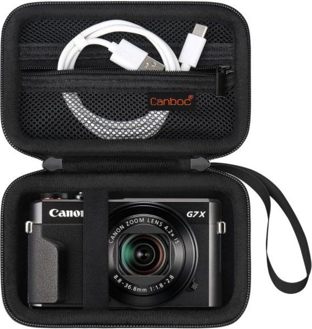 캔복 캐리어 케이스 캐논 파워샷 G7 X 마크 III G7X II 디지털 4K 브이로그 카메라 SX740 SX730 가방 지퍼 메시 포켓 USB 케이블 배터리 수납 가능 브라운, Black