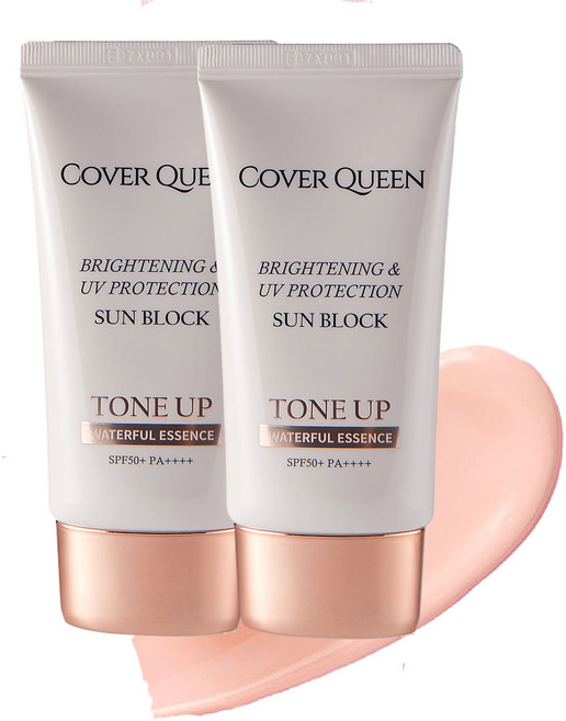 커버퀸 톤업 워터풀 에센스 선크림 SPF50+ PA++++ 브라이트닝 자외선차단, 2개, 50g