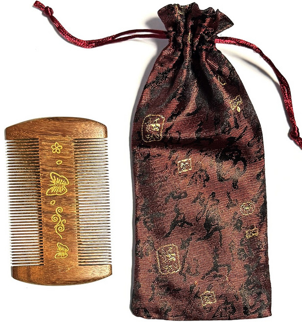 더빗다 모란나무 참빗 비듬제거 촘촘한 빗살 괄사 두피지압 각질제거 +파우치, 1개, 우드10