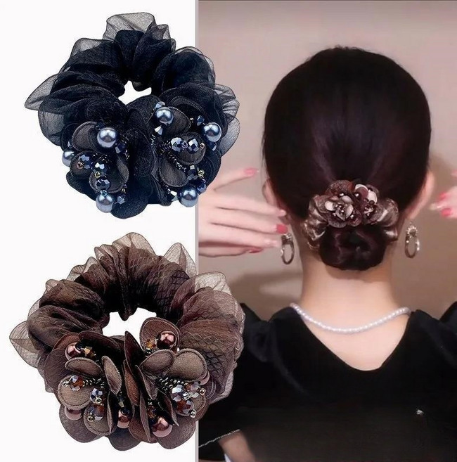 중년맘 플라워헤어끈 35~50대 묶음 여자헤어끈 고탄력