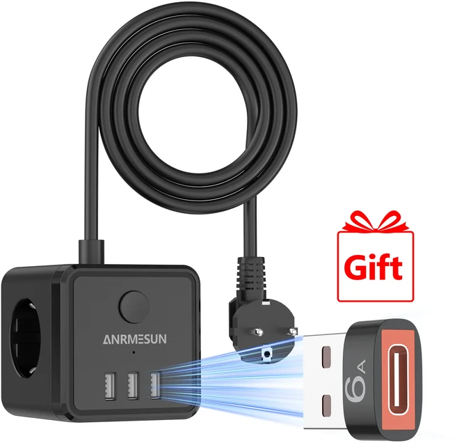 EU 큐브 연장 코드 3개의 AC 콘센트 USB 포트가 있는 멀티 전원 스트립 스위치 1.5m 케이블 가정 사무, 01 Eu 플러그, 01 CHINA, 01 EU Plug